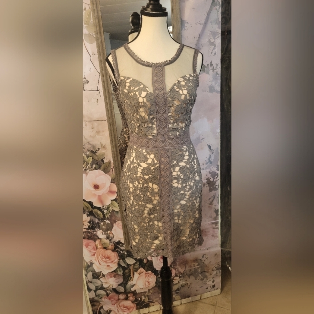 Elegant Gray Lace Dress